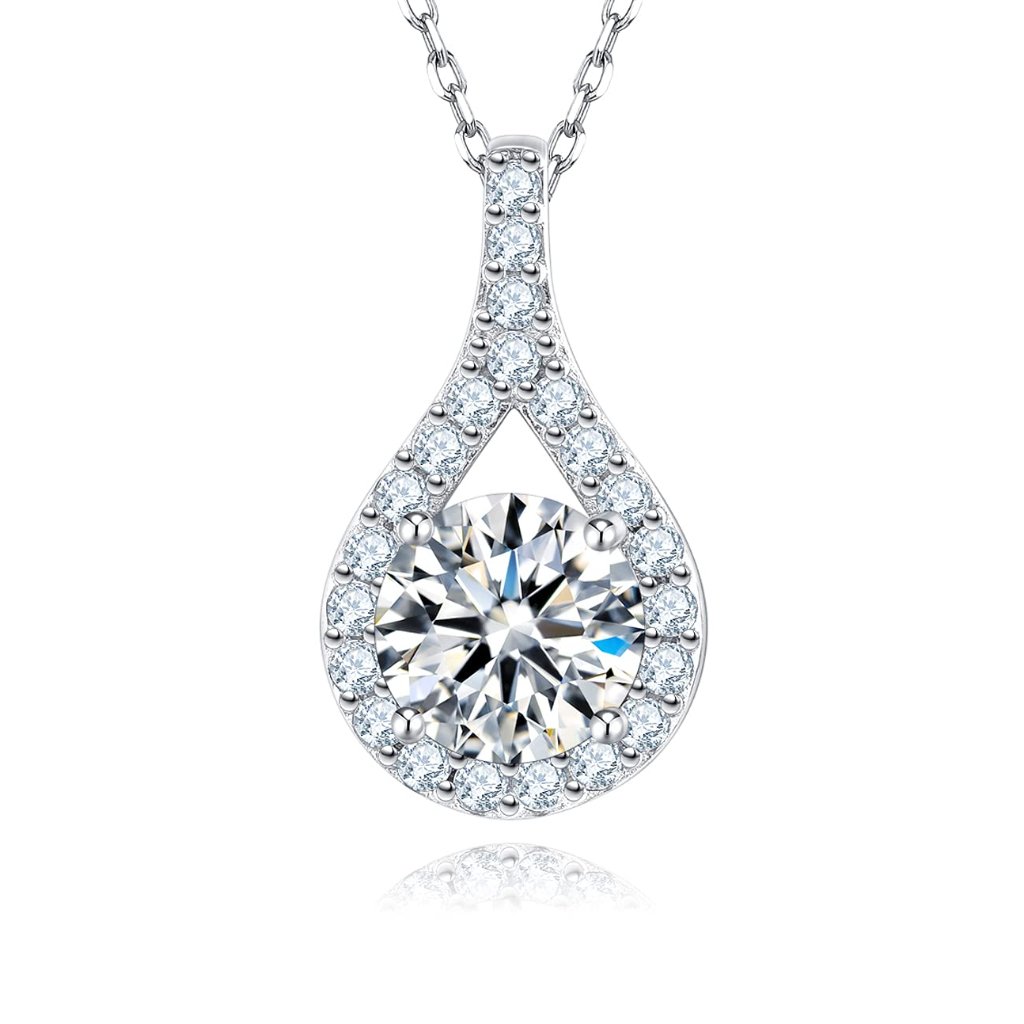 Moissanite Pendant Necklace Elegant Classic Wedding Gift Sterling Silver